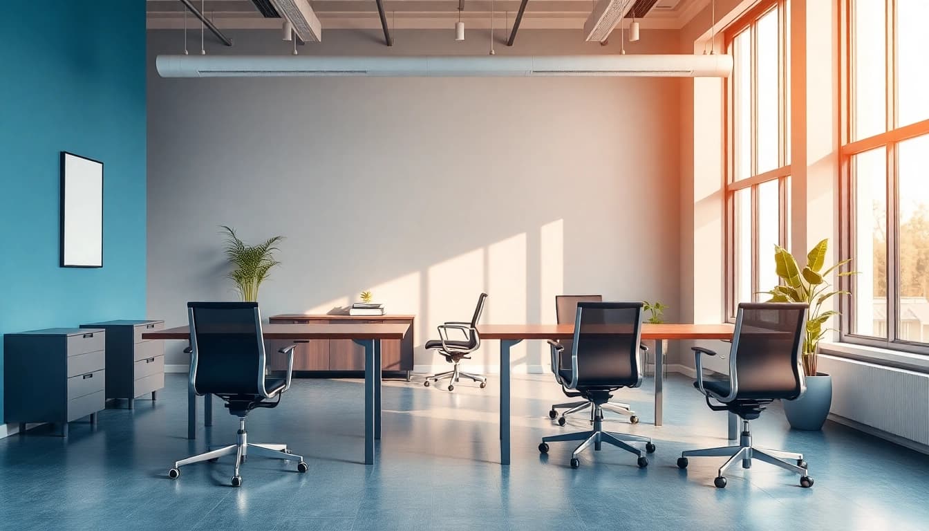 Moderner Arbeitsplatz mit ergonomischen Büromöbeln, der Kreativität und Produktivität fördert.