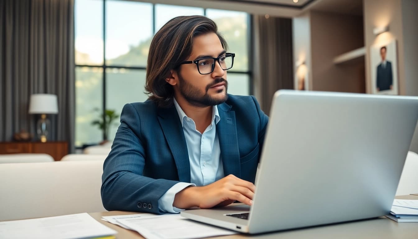 Aktiver Headhunter Schweiz sammelt Bewerbungen in einem modernen Büro.