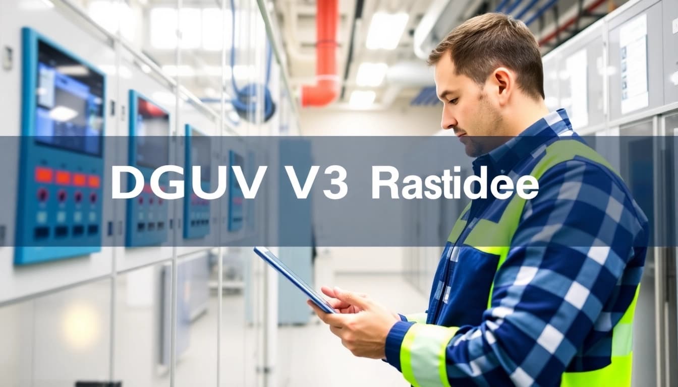 Technician conducting DGUV V3 Prüfung, ensuring compliance and safety of electrical devices in a workplace.