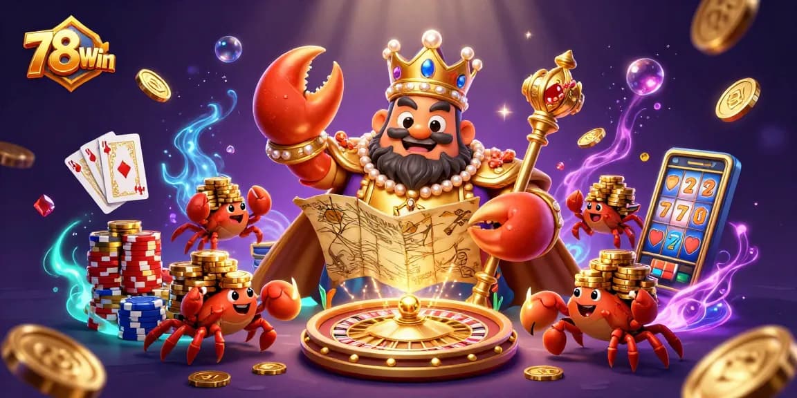 Win big with 78Win in an ultra-detailed 3D casino scene featuring colorful characters and dynamic game elements.