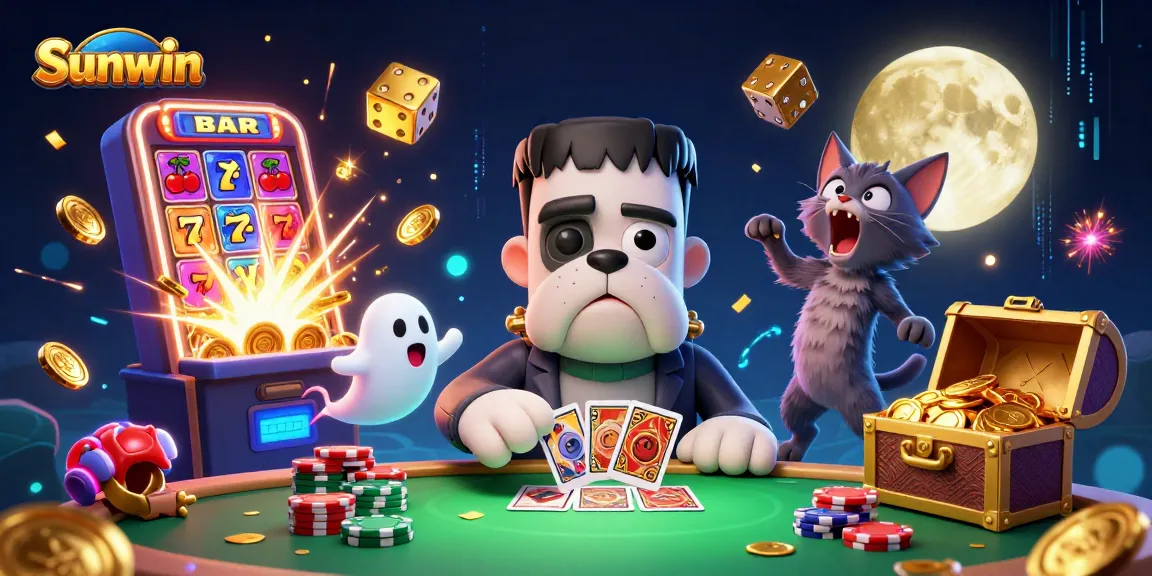 Engage in exciting Sunwin casino games with a vibrant scene of fun characters and rich gaming elements.