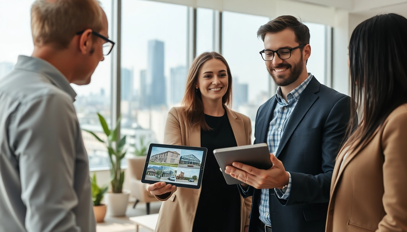 Der mmobilienmakler Frankfurt Riedberg berät Kunden in modernem Büro mit Stadtblick.