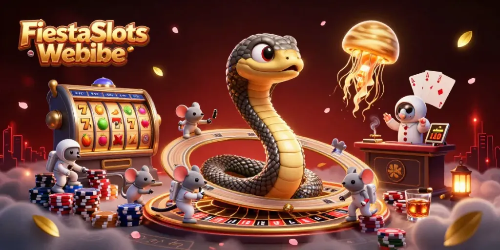 Erlebe die FiestaSlots Webseite mit einer bunten Casino-Szene voller Spannung und Glücksspiel.