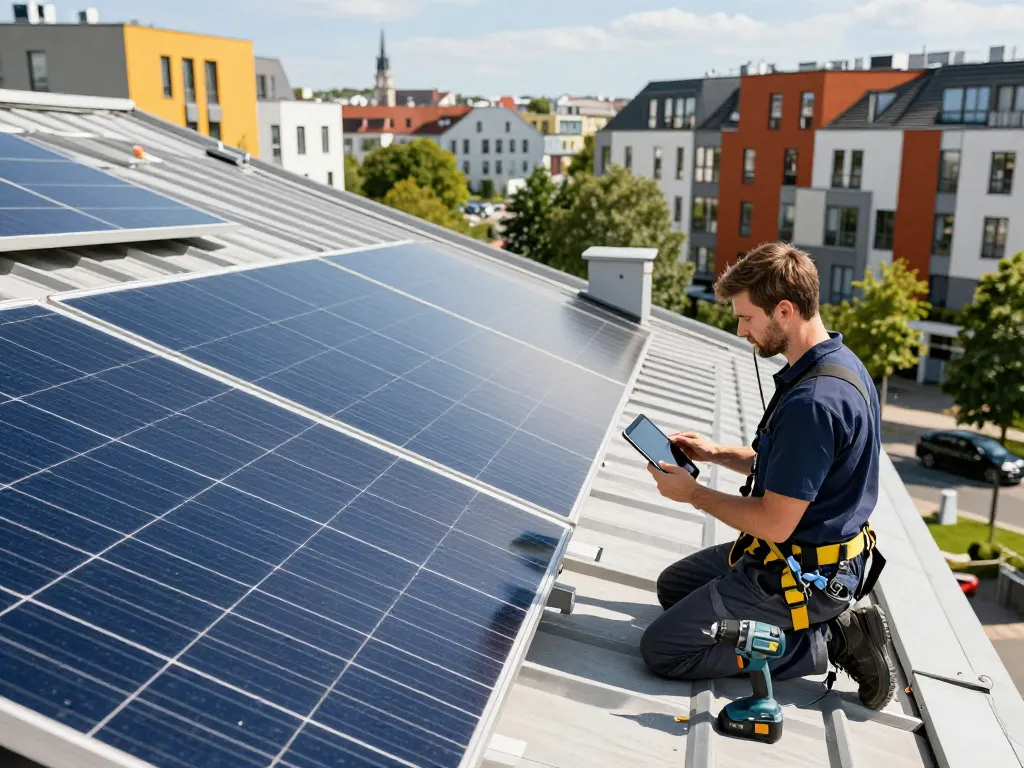 Installation von Photovoltaik Wien an einem modernen Wohngebäude, das Solarenergie-Lösungen hervorhebt.