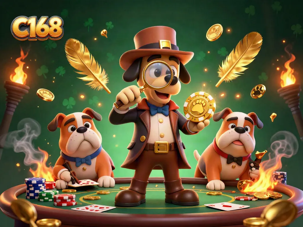Engage in poker strategy with C168's captivating detective-themed gaming scene.