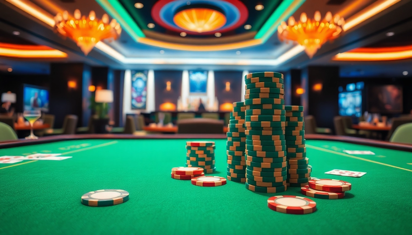 Erleben Sie pflegedienst bornheim in einem modernen Casino mit Hochstapeln von Spielmarken und eleganter Atmosphäre.