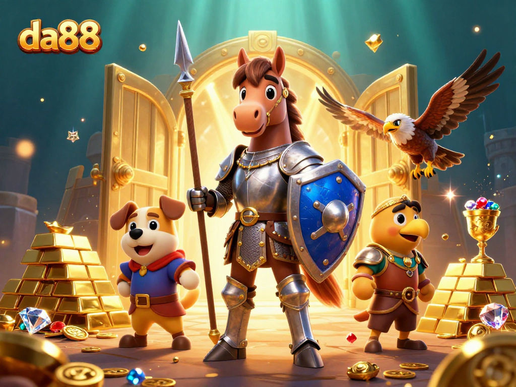 Bet big with da88's vibrant 3D casino gaming scene filled with treasures and excitement.