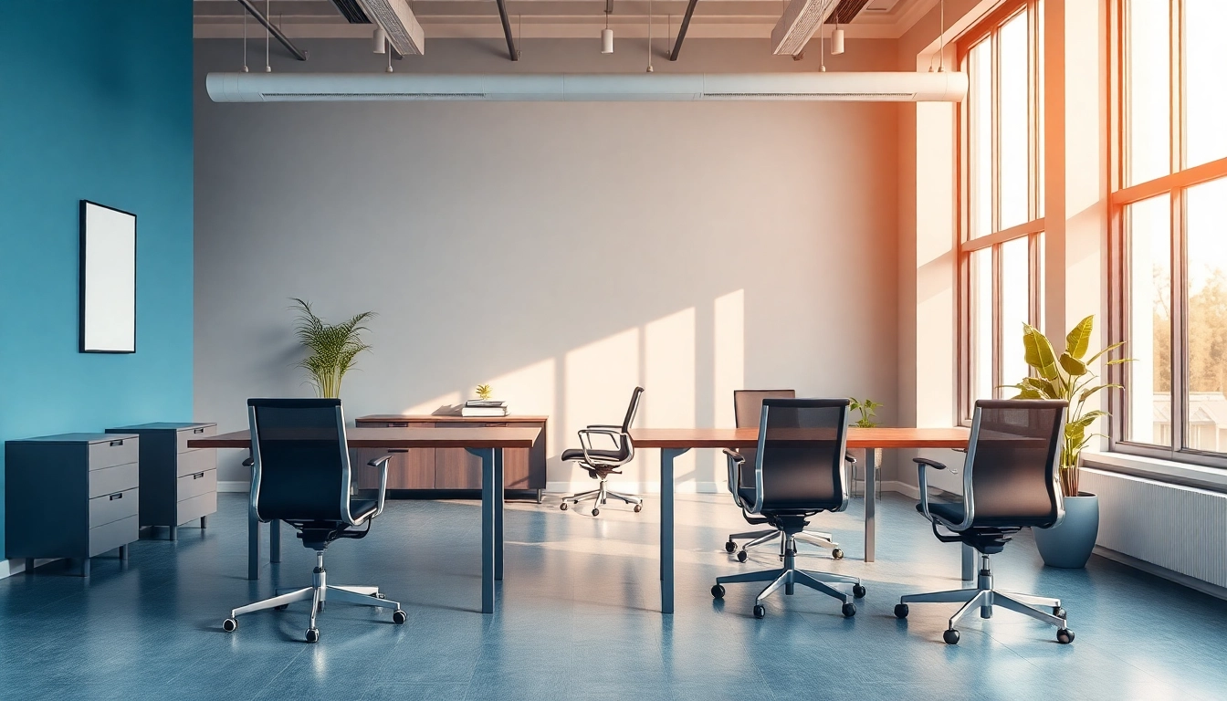Moderner Arbeitsplatz mit ergonomischen Büromöbeln, der Kreativität und Produktivität fördert.