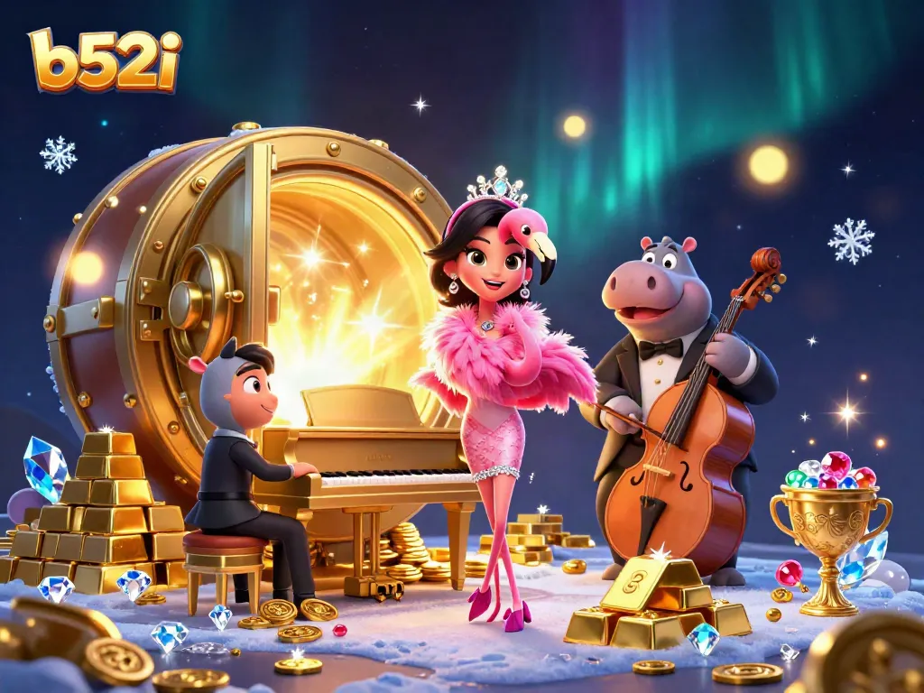 Experience vibrant b52i gaming excitement with lively casino characters and sparkling treasures.