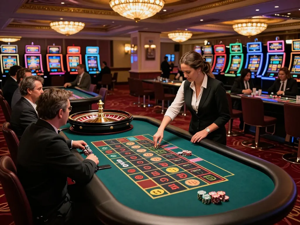 Watch players strategically placing bets at the roulette table at https://va88.uno/ in a vibrant casino setting.