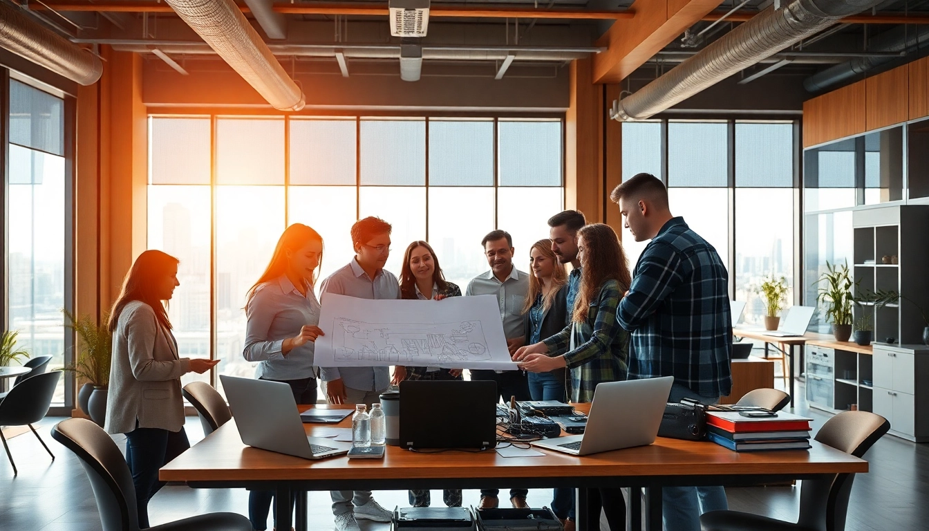 Headhunter Ingenieure collaborating in a modern office environment, showcasing teamwork and innovation.