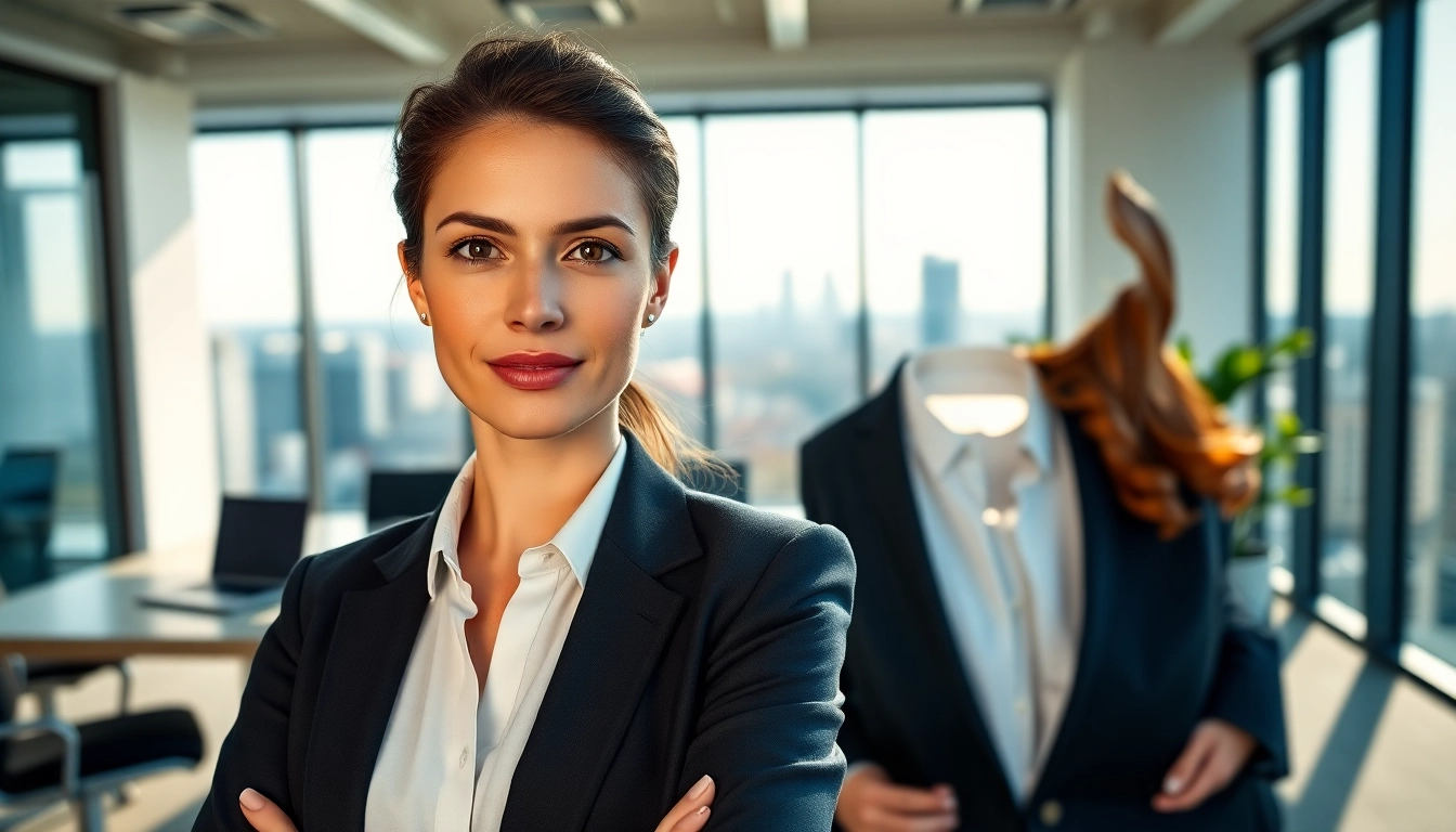 Business Portrait München einer selbstbewussten Geschäftsfrau in einem modernen Büro.
