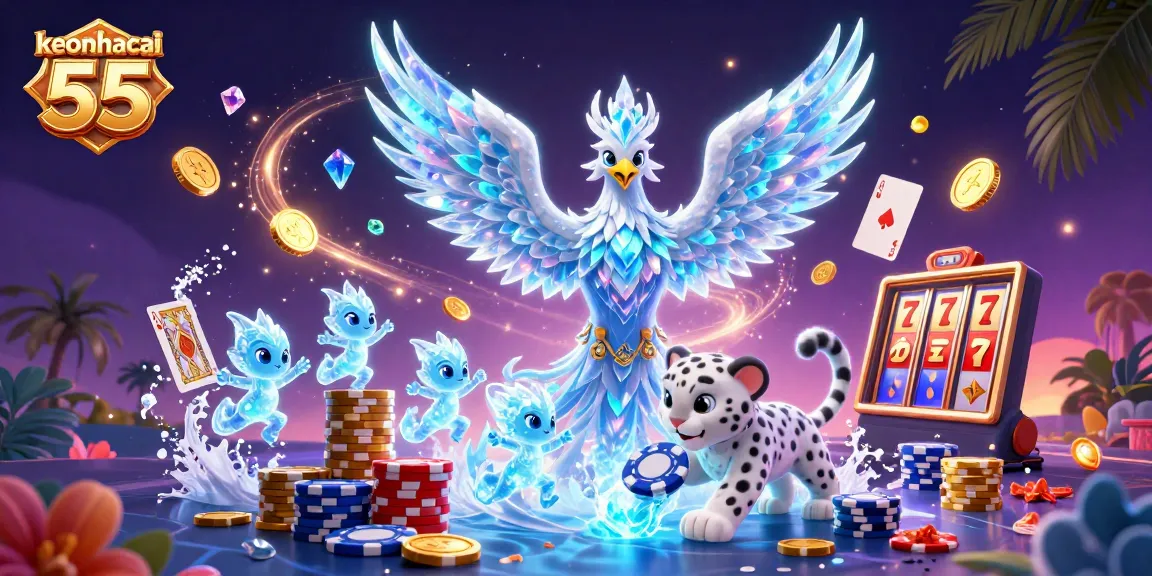 Engage with keonhacai 55's thrilling casino scene featuring vibrant characters and dynamic gaming elements.