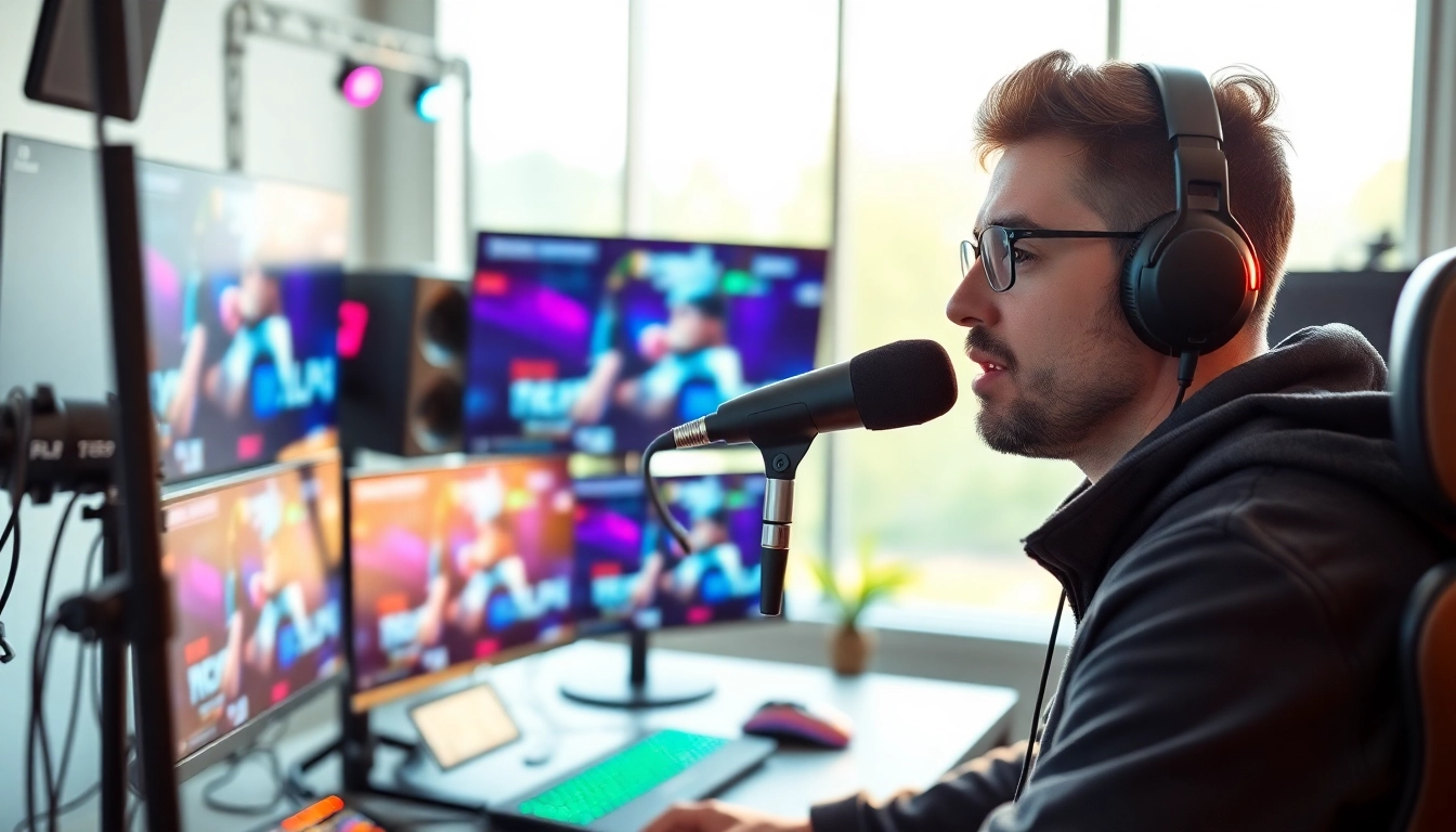 Twitch Streamer Österreich bei der Arbeit in einem modernen Streaming-Studio.