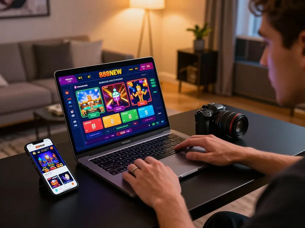 Engaging gameplay experience on 888NEW app, with user actively participating in online gambling.