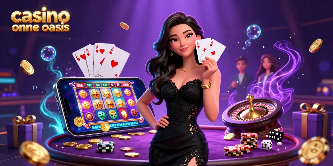 Experience the thrill of playing in a casino ohne oasis with a stunning Asian woman revealing winning ace cards amidst dynamic game elements.