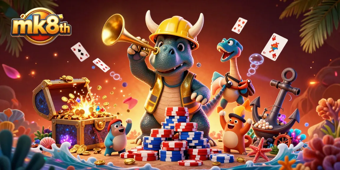 Engage in thrilling gameplay at mk8th with vibrant characters and casino elements in a dynamic scene.
