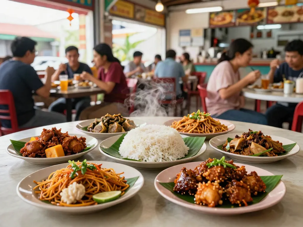 Delicious Nasi Kandar featuring rokok88 dishes in a bustling restaurant.