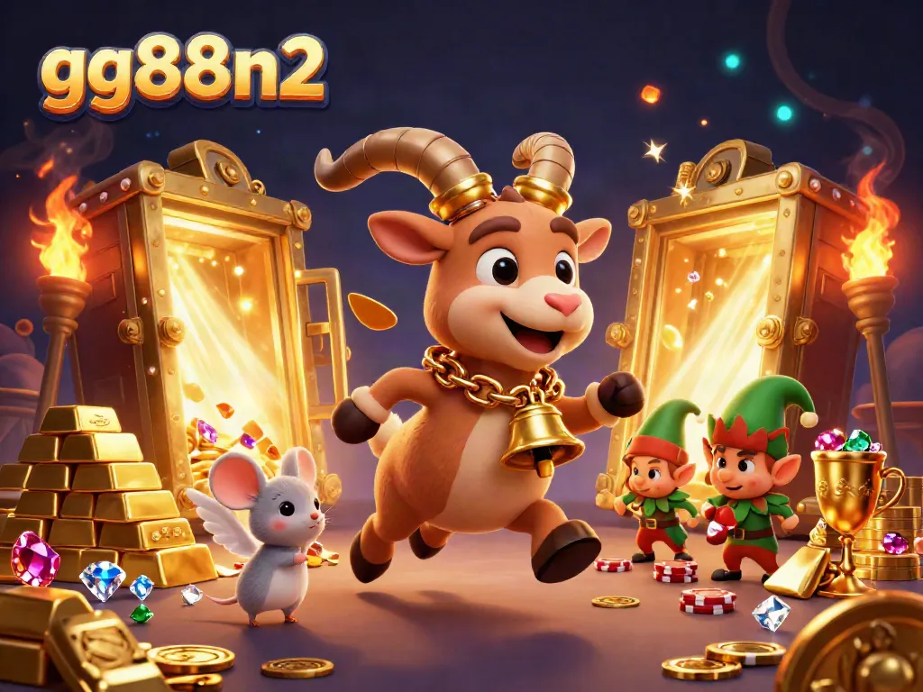 Engage in thrilling gameplay with gg88n2 at a festive casino scene featuring a Krampus goat and festive elements.