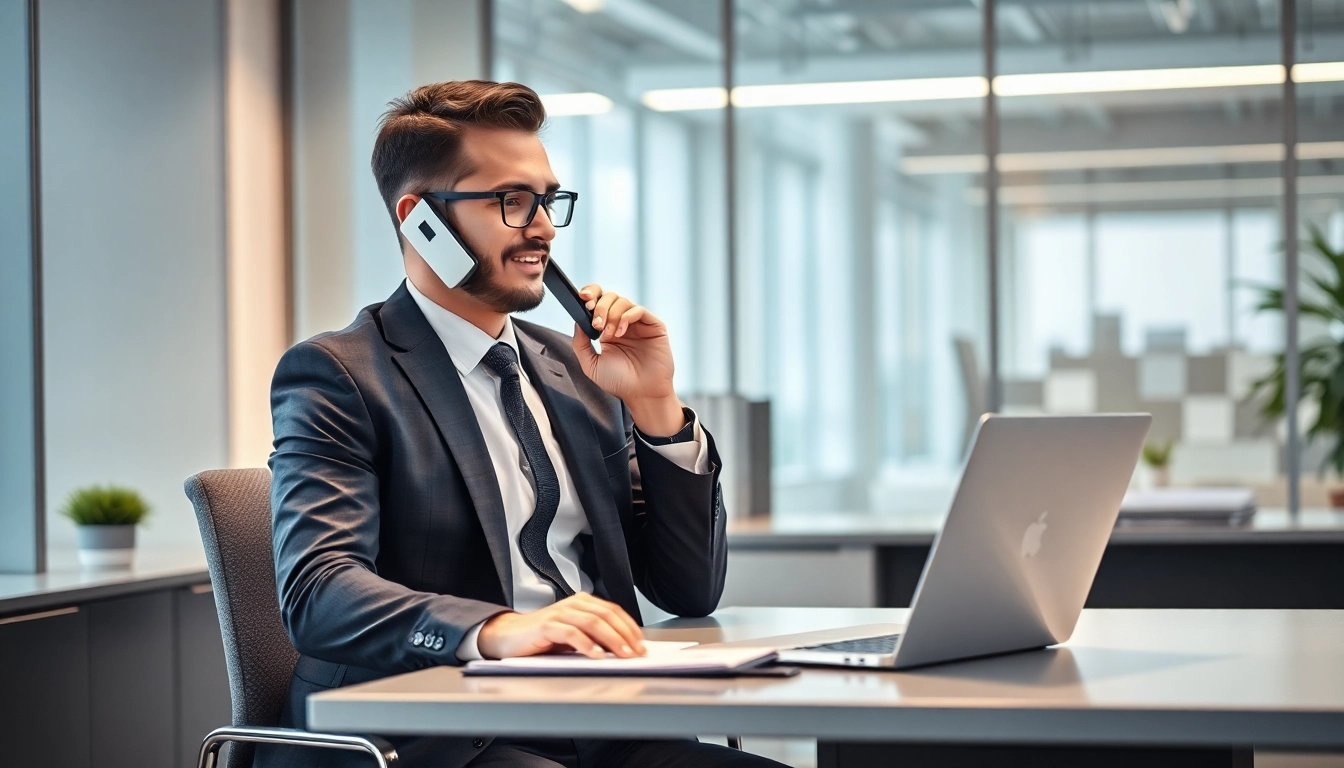 Professioneller Headhunter IT spricht am Telefon mit einem Klienten im modernen Büro.