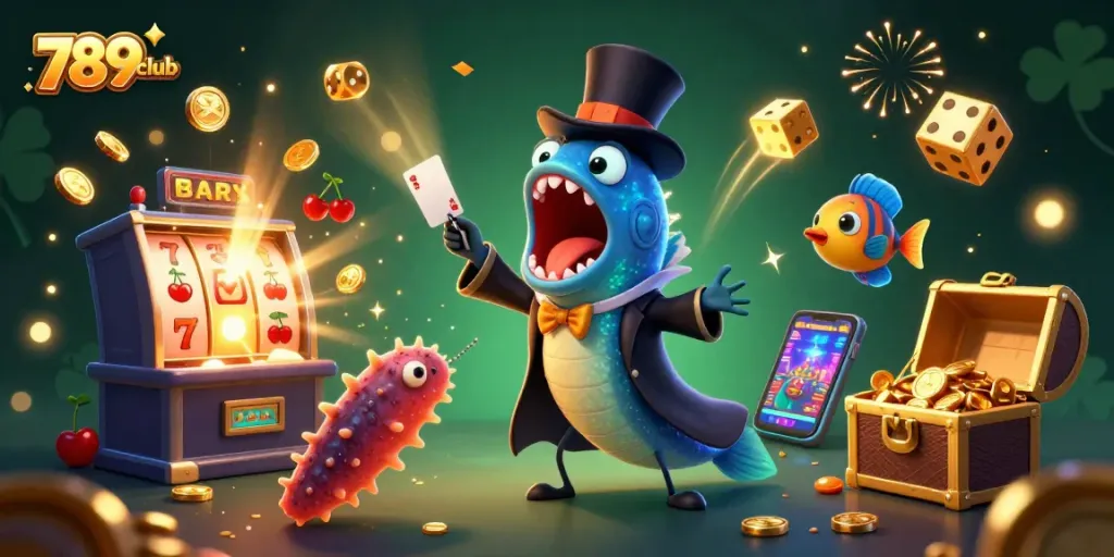 Experience thrilling gaming with 789club, a vibrant 3D casino scene featuring unique characters and elements.