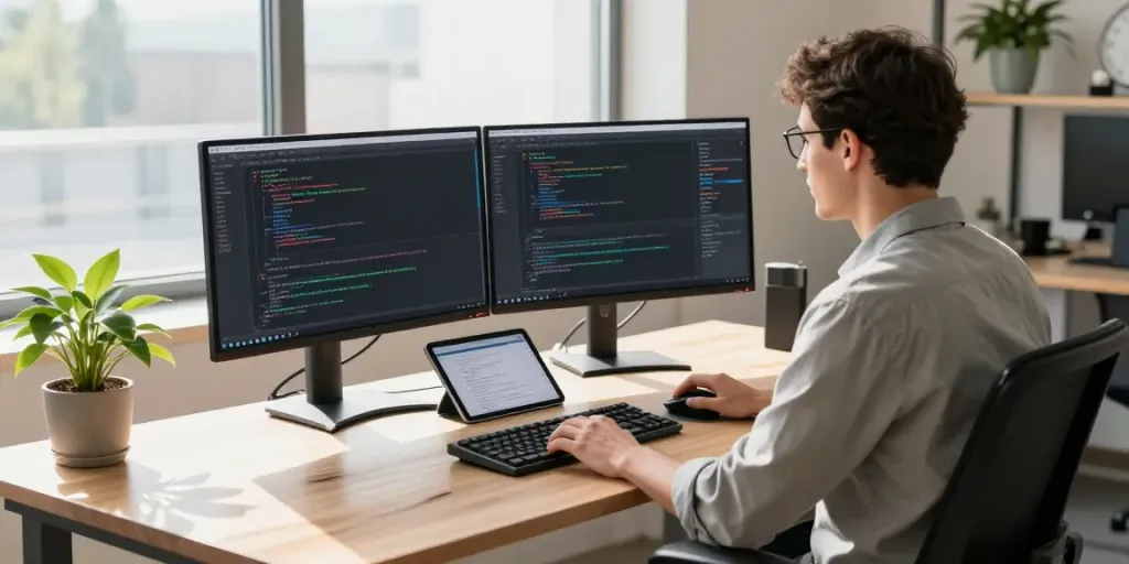 Developer integrating LLM API provider features in a modern tech workspace.