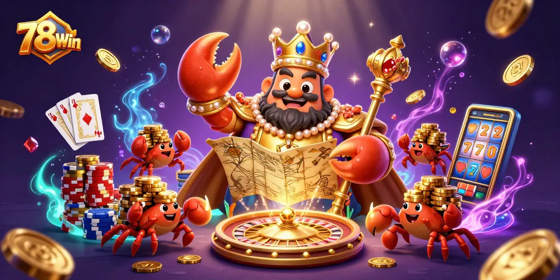 Win big with 78Win in an ultra-detailed 3D casino scene featuring colorful characters and dynamic game elements.