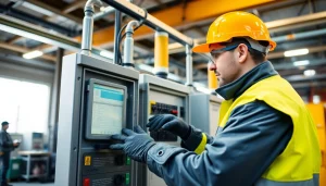 Technician conducting a DGUV V3 Prüfung, ensuring electrical safety and compliance in a modern workshop.