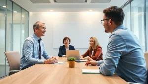 Berater führt eine Unternehmensberatung für Pflegeeinrichtungen zur Prozessoptimierung in einem modernen Büro ein.