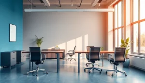 Moderner Arbeitsplatz mit ergonomischen Büromöbeln, der Kreativität und Produktivität fördert.