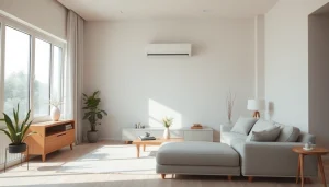 Modern Klimaanlagen system cooling a stylish living room, showcasing design and comfort.