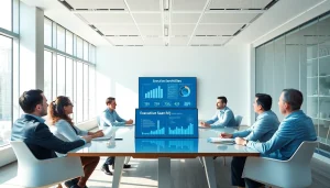 Visualisieren Sie eine erfolgreiche Büro-Meeting-Szene mit Headhuntern, die Strategien zum Executive Search Vertrieb besprechen.