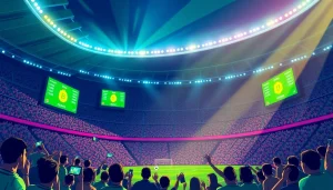Discover immersive soccer betting sites that accept bitcoin, featuring vibrant stadium scenes and dynamic digital interfaces.