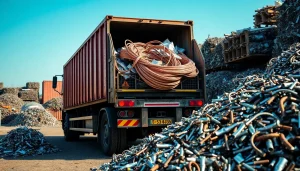Efficient Schrottabholung Remscheid service with a truck collecting valuable metals from a recycling yard.