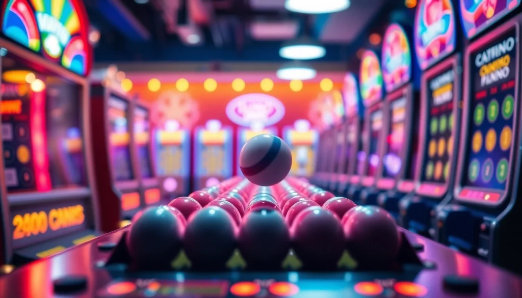 Erleben Sie die Spannung des Plinko-Spiels in einem modernen Online-Casino-Setting mit bunten Lichtern und einem detaillierten Plinko-Brett.