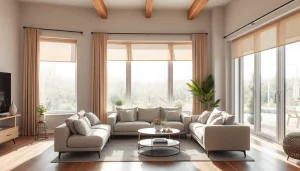 Plissee Maßanfertigung in einem modernen Wohnzimmer mit eleganten Fenstern und stilvollem Dekor.