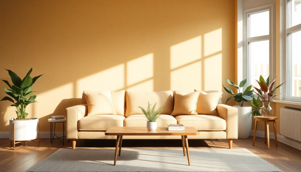 Individuelle Raumgestaltung in einem modernen Wohnraum mit elegantem Sofa und Pflanzen