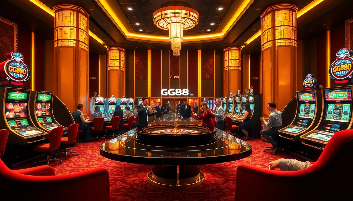 GG88 table in a luxurious casino setting, featuring exciting games and players betting.