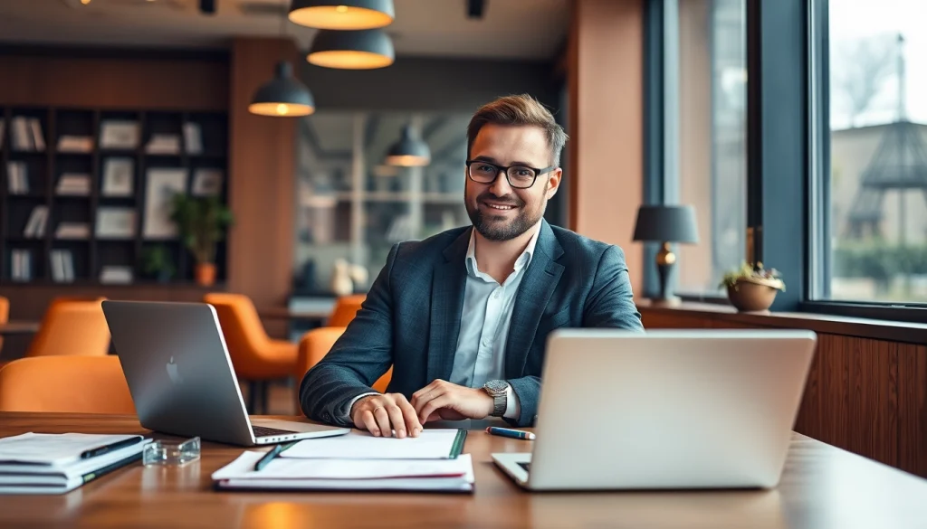 Der Headhunter Gastronomie berät klärende Gespräche in einem modernen Büro mit Notizen und Laptop.