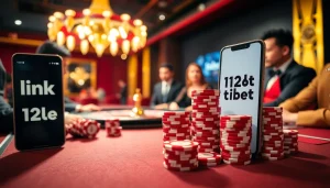 Play poker and win big at the luxurious casino setting with the link 12bet prominently displayed.