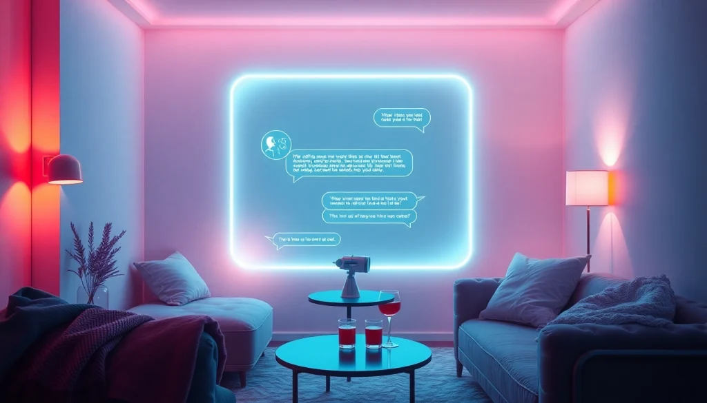 AI chat sex interaction on a holographic display in a cozy setting