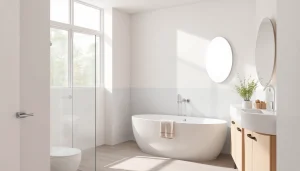 Stilvolle Badezimmeransicht mit Duschkabine und Möbeln von sonni sanitär GmbH für modernes Wohndesign.