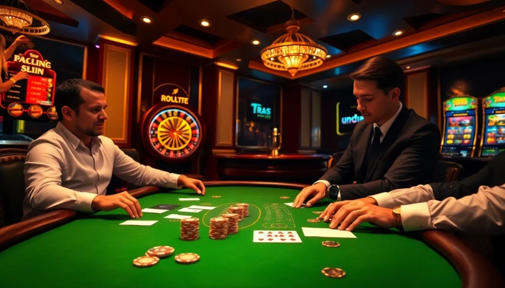 Experience the excitement of đăng ký 789club at a luxurious casino with vibrant gaming tables.