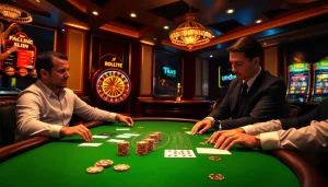 Experience the excitement of đăng ký 789club at a luxurious casino with vibrant gaming tables.