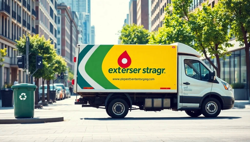 Express-Entsorgung Fahrzeug parkend in einer städtischen Umgebung, präsentiert umweltfreundlichen Service.