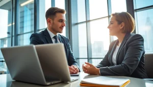 Headhunter IT Beratungsgespräch in modernem Büroumfeld mit professioneller Atmosphäre.