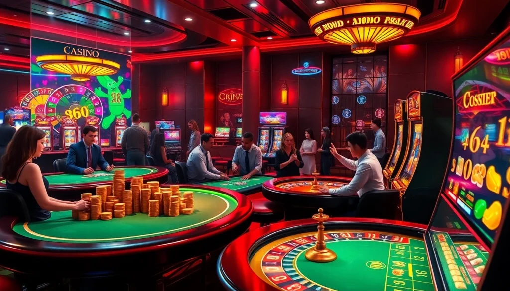 Experience the thrill of the 88i game at a glamorous online casino with poker tables and slot machines.
