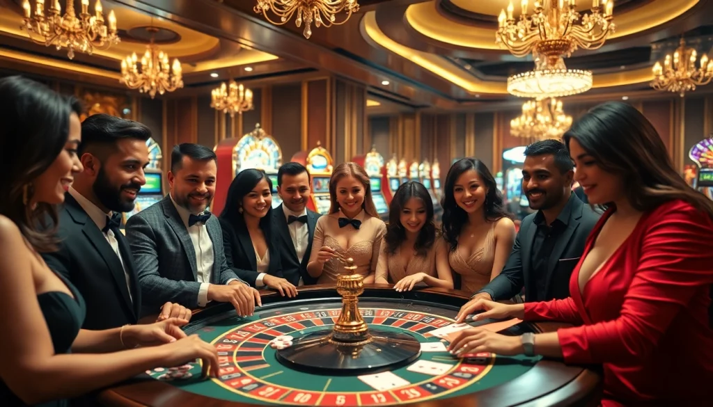 Players enjoy strategic gambling at a luxurious roulette table, embodying the spirit of cm88.men.