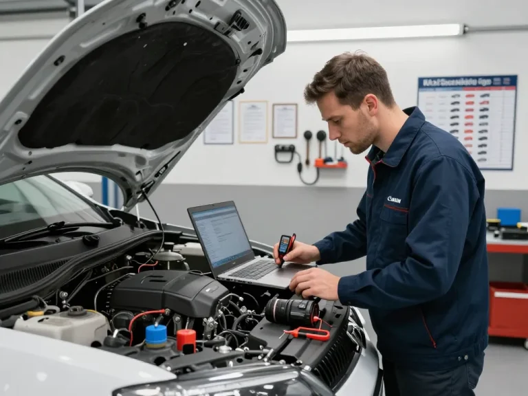 Kfz Sachverständiger Bonn beurteilt Fahrzeug in einer professionellen Garage und zeigt Expertise in der Fahrzeuginspektion.