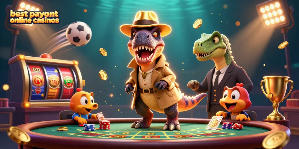 Experience thrilling gameplay at the best payout online casinos with a dynamic casino scene featuring animated characters and game elements.